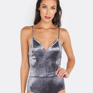CHARCOAL Velvet Strappy Bodysuit